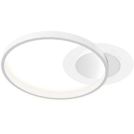 Lámpara de techo redonda con 2 anillos blancos, de 50 x 40 x 7,4 cm, para salón y cocina, iluminación moderna y difusa para todo el espacio.