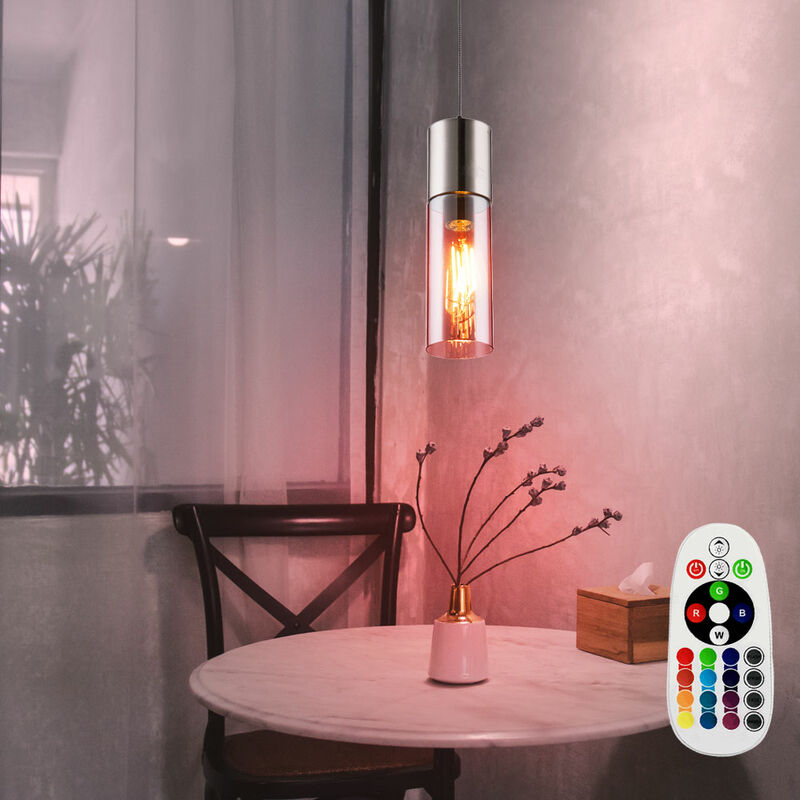 

Lámpara colgante de techo regulable en vidrio para sala de estar CONTROL REMOTO en un juego que incluye bombillas LED RGB