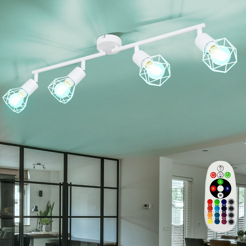 

Lámpara de techo retro regulable con puntos de jaula CONTROL REMOTO ajustable en un juego que incluye bombillas LED RGB
