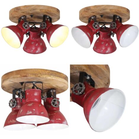 Lámpara de techo rojo desgastado 25 W E27 35x35x25 cm - Lámpara industrial - Lámpara de madera