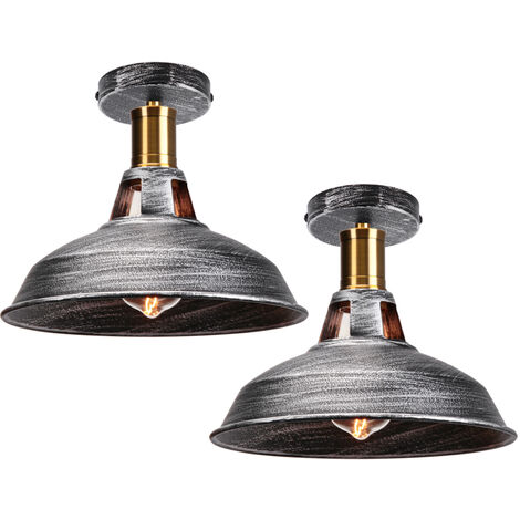 Lámpara de techo rústica iluminación industrial colgante de metal lámpara de techo de granja para pasillo escalera vestíbulo cocina porche entrada, E27, Argénteo, 2 Pieza