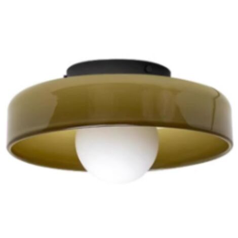 Lámpara de techo semiempotrada de cristal verde, de estilo minimalista nórdico, con globo de cristal opalino.