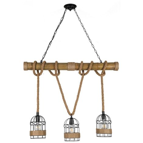 Lámpara de Techo SOGA 3xE27 L.98xAn.22xAl.Reg.cm Cuerda Marron