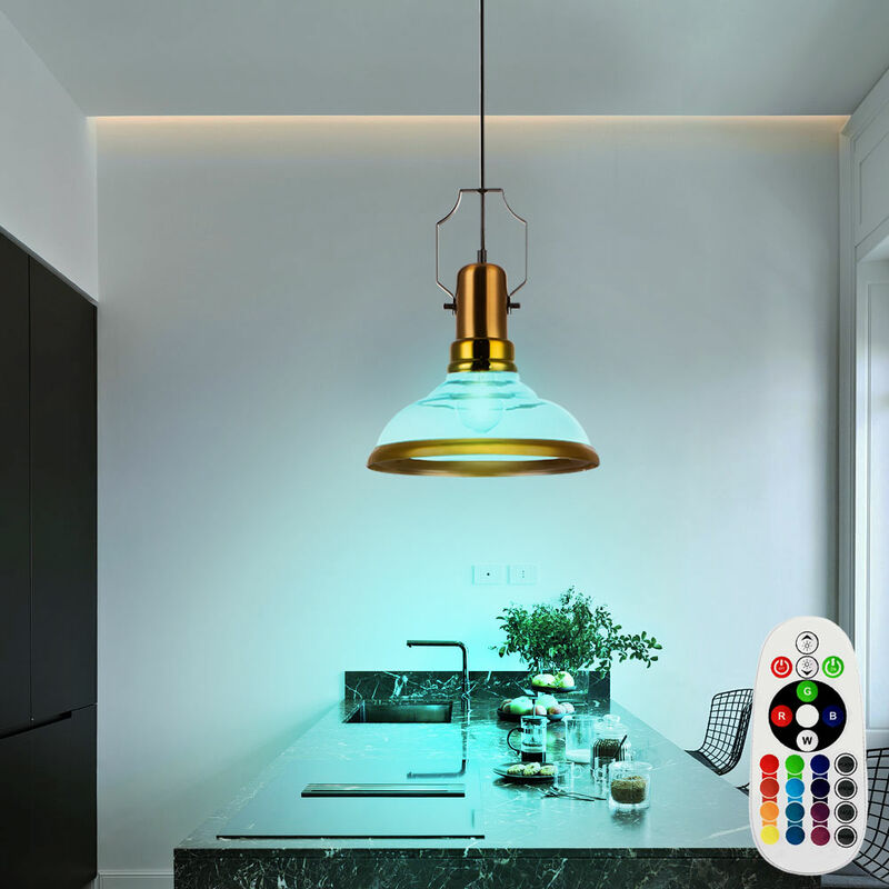 

Lámpara de techo colgante de latón CONTROL REMOTO Lámpara retro de vidrio DIMMABLE en un juego que incluye lámparas LED RGB