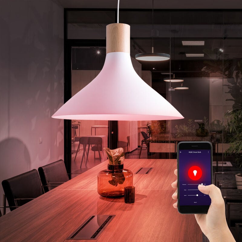 

Lámpara de techo para colgar en el hogar inteligente Alexa Google Lámpara de madera REGULABLE en un juego que incluye bombillas LED RGB