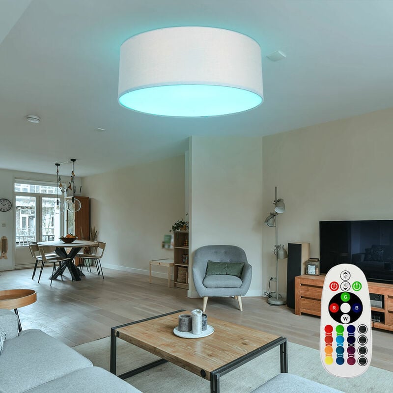 

Lámpara de techo textil regulable lámpara de salón comedor CONTROL REMOTO en un set que incluye bombillas LED RGB