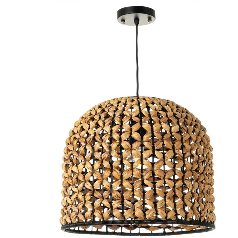

Lámpara de techo trenzada exótica de fibra natural de metalnegra y beige de 31x36x36 cm