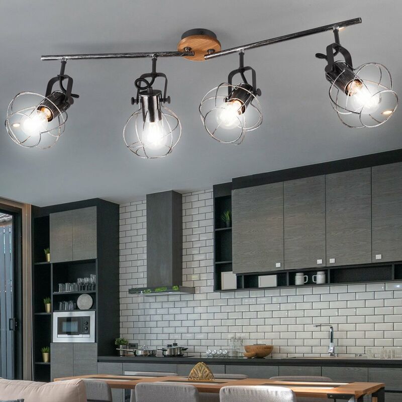 

Lámpara de techo vintage, lámpara de madera antigua con focos ajustables en un juego que incluye bombillas LED