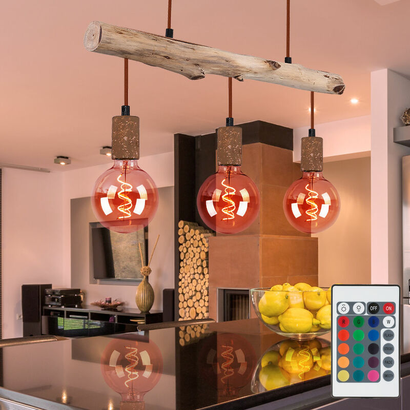 

Lámpara colgante de techo vintage con control remoto, lámpara de óxido de madera regulable en un juego que incluye bombillas LED RGB
