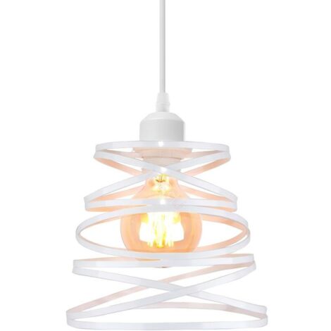 Lámpara de techo vintage de metal con diseño de espiral en cascada, E27, lámpara colgante retro (20 cm, blanca)