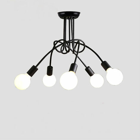 Lámpara de Techo Vintage DIY de 5 Lámpara de Hierro de metal de lámpara Lámpara Industrial de Lámpara de Techo E27 Salón Retro de Comedor Hotel Hogar (Negro)