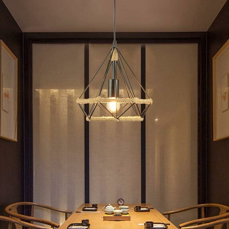Lámpara de Techo Vintage Idustial Diamante Cuerda de cáñamo Pirámide
