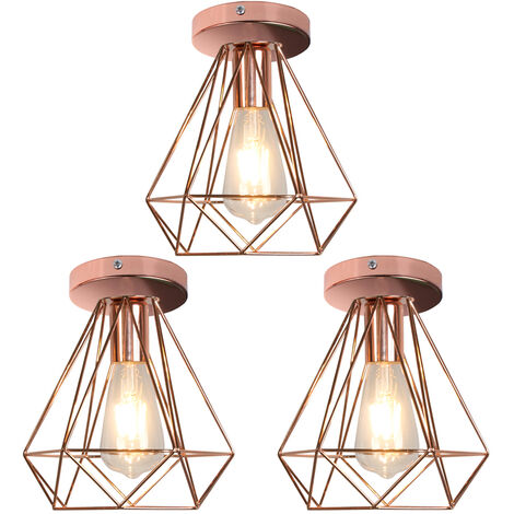 Lampara de techo Vintage Jaula de hierro Oro Rosa E27 Iluminación de techo para Dormitorio Cocina Sala de estar Loft Comedor Pasillo Porche - 3PCS