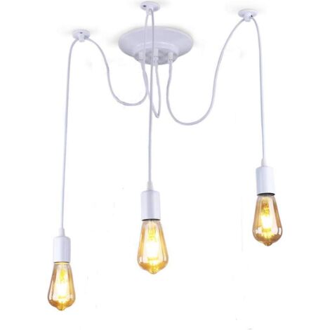 Lámpara De Techo Vintage Lámparas De Colgar Retro E27 Cada Cable Longitud Ajustable 1.5M (Blanco) 3 Brazos