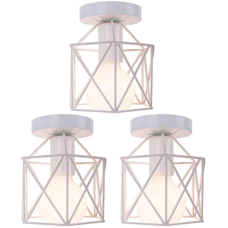 Lámpara de Techo, Vintage Luz de Techo con Ø16cm Jaula Cuadrada, Mini Iluminación de Metal E27 para Pasillo Porche Dormitorio Sala Blanco 3 Piezas