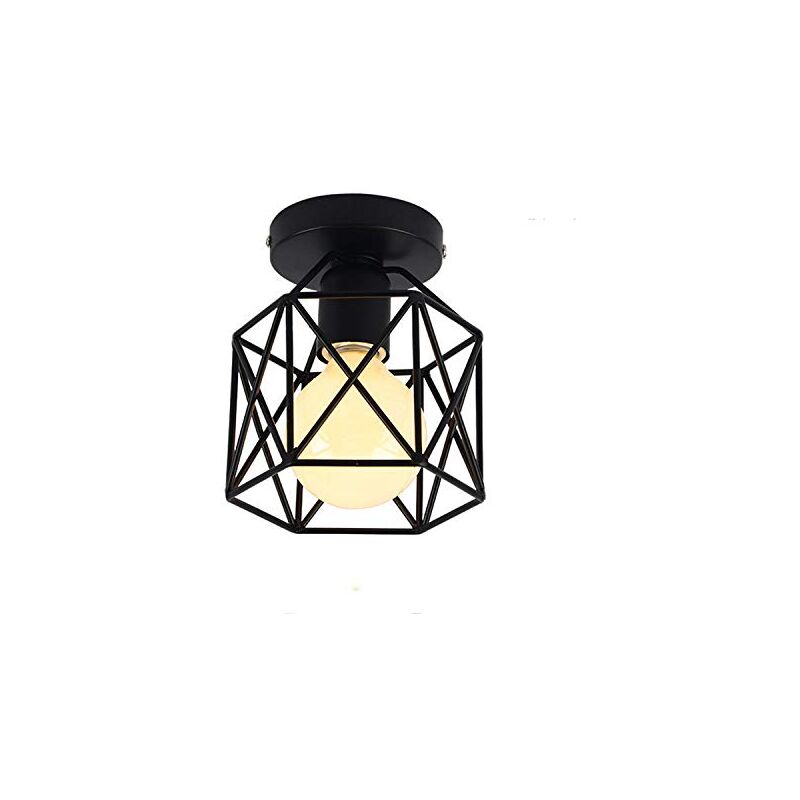 Axhup - Lámpara de Techo, Vintage Luz de Techo con Ø16cm Jaula Cuadrada, Mini Iluminación de Metal E27 para Pasillo Porche Dormitorio Sala Negro 1