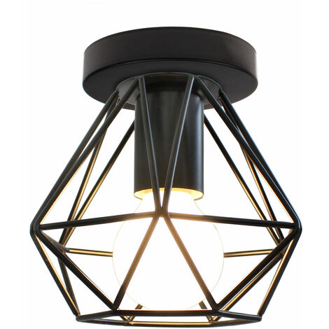 Lámpara de Techo, Vintage Planfones in Diseño de Jaula, Iluminación en Forma de Ø16cm Diamante E27 Base Negro - 1 Pieza