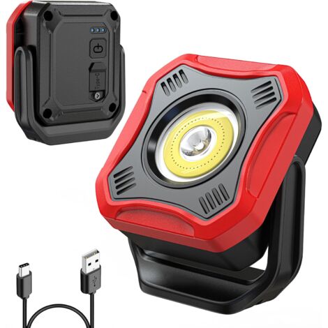 Lámpara de trabajo LED, 1000 lúmenes, súper brillante, luz de inspección, 4 modos de iluminación con base magnética y rotación de 180°, para garaje, taller, camping.