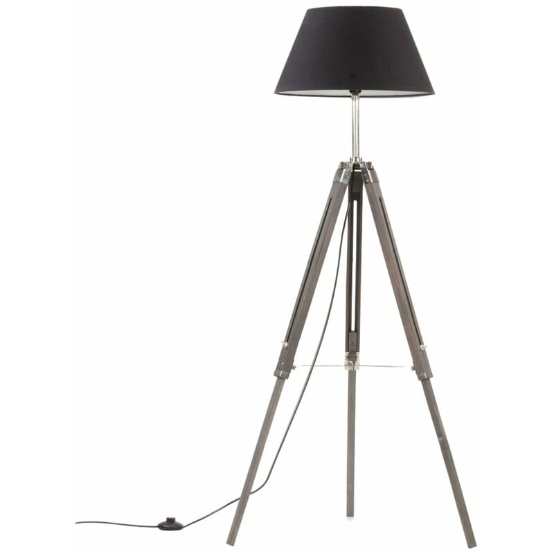 

Happyshopping - Lampara de tripode madera maciza de teca gris y negro 141 cm