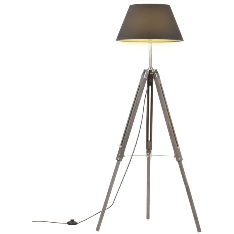 

Lámpara de trípode madera maciza de teca gris y negro 141 cm - Gris - Vidaxl