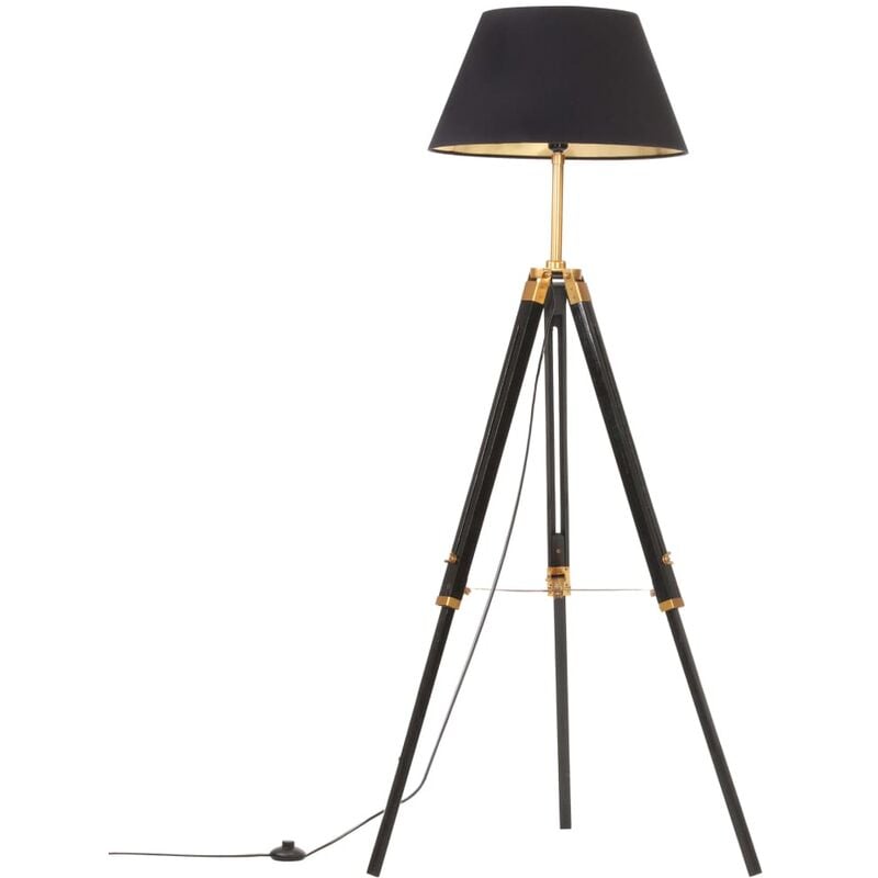 

Lámpara de trípode madera maciza de teca negro y dorado 141 cm