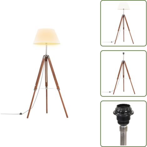Lámpara de trípode - vidaXL Lámpara de trípode madera maciza de teca marrón y blanco 141 cm - Lámpara de teca