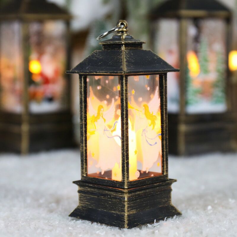 

Happyshopping - Lampara de viento retro Patron de impresion navidena Luz de noche para el hogar Decoracion de escritorio navidena,angel de bronce