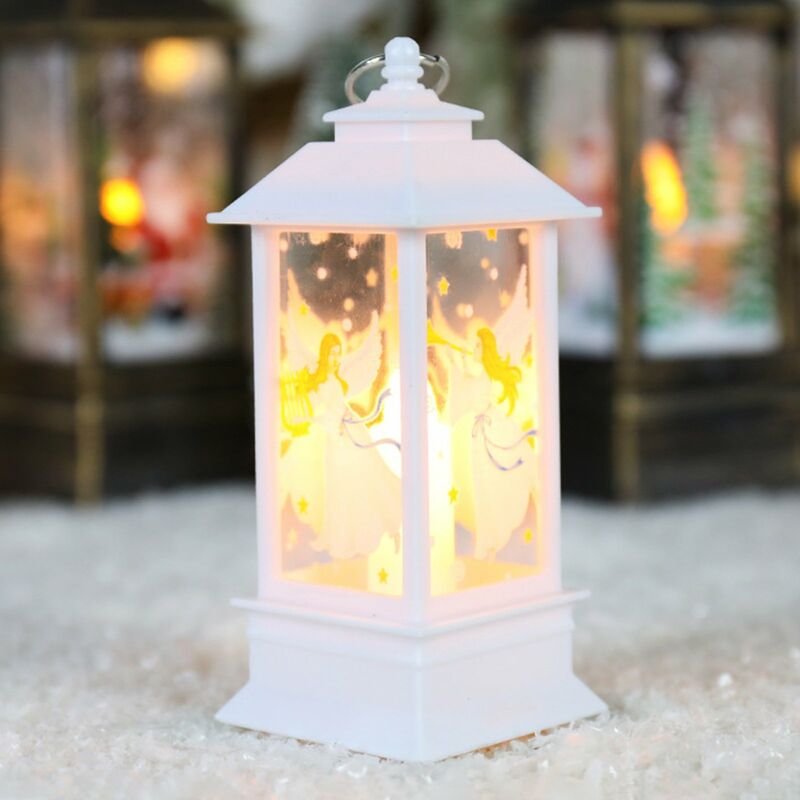 

Lampara de viento retro Patron de impresion navidena Luz de noche para el hogar Decoracion de escritorio navidena,Gran angel blanco