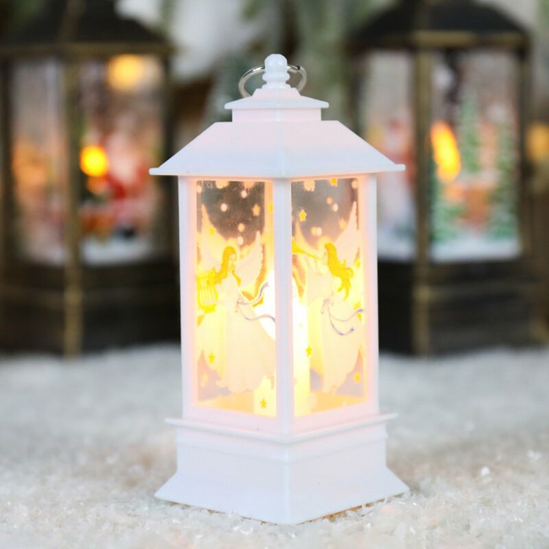 

Happyshopping - Lampara de viento retro Patron de impresion navidena Luz de noche para el hogar Decoracion de escritorio navidena,Pequeno angel blanco