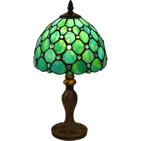 Lámpara decorativa vintage Tiffany de vitral - Lámpara de escritorio, mesilla de noche, lectura y mesa para dormitorio y sala de estar - Con bombilla E27