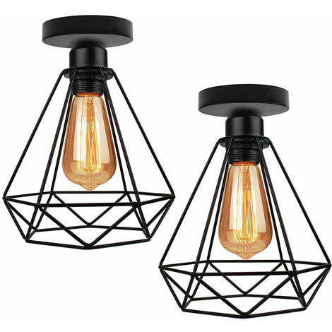 Lampara del Techo Vintage Hierro, Lámpara de techo Vintage Industrial, E27 Iluminación Dormitorio Cocina Sala de estar Loft Comedor Baño Pasillo Porche Negro, 2 Piezas