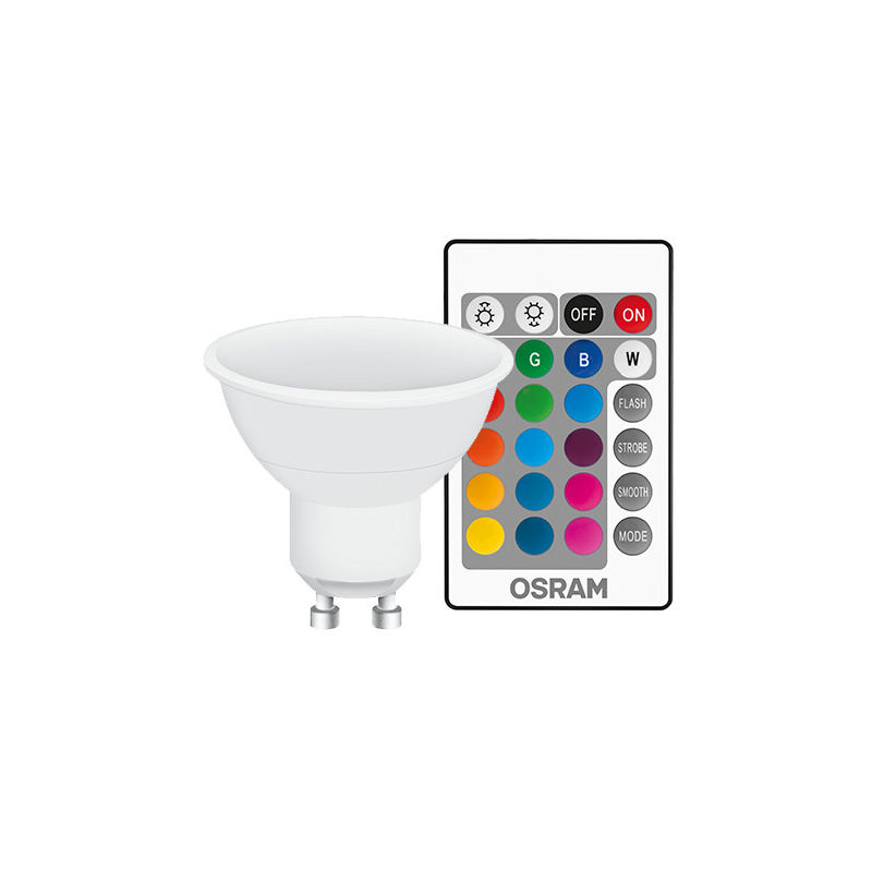 

Lámpara dicroica Led Retrofit GU10 2700°K + RGB con mando a distancia 4,5W 250Lm (Osram 4058075045750)