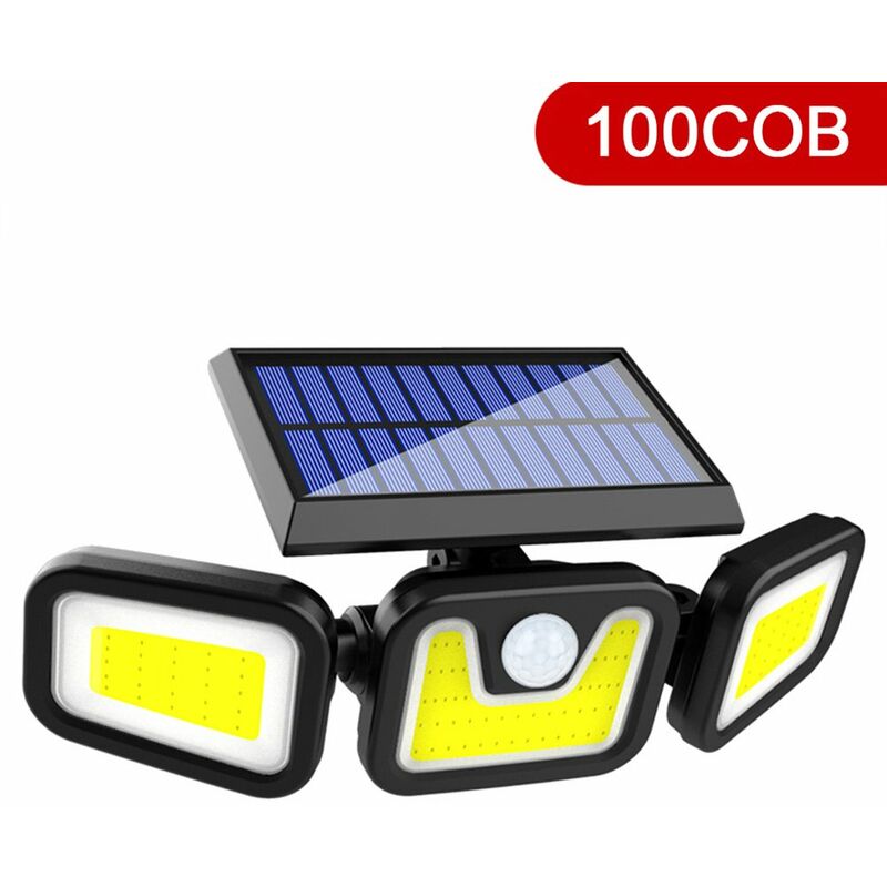 

Lampara dividida giratoria de 3 cabezas 100COB Solar, lampara de pared con sensor de movimiento