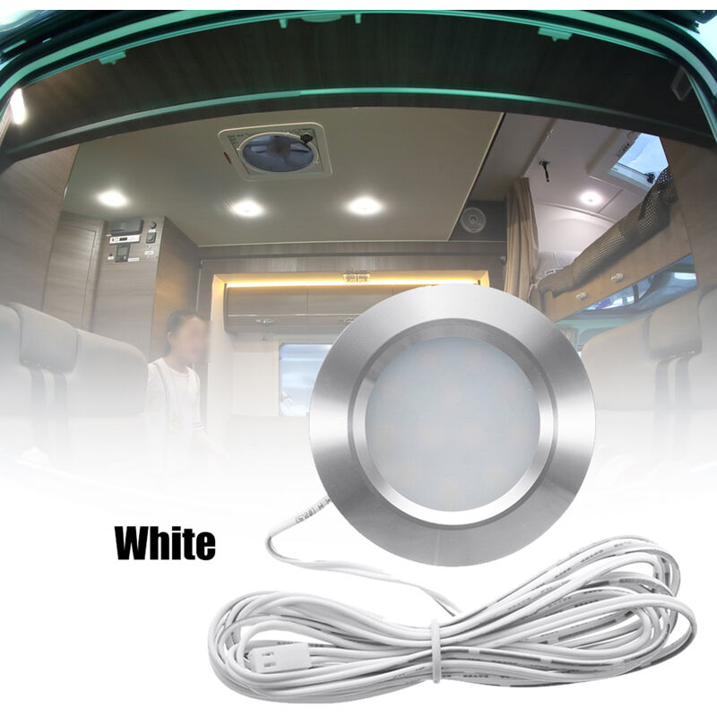 

Happyshopping - Lampara empotrada de techo empotrada para barco de 12LED RV, luces LED de 12V, con cable,blanco