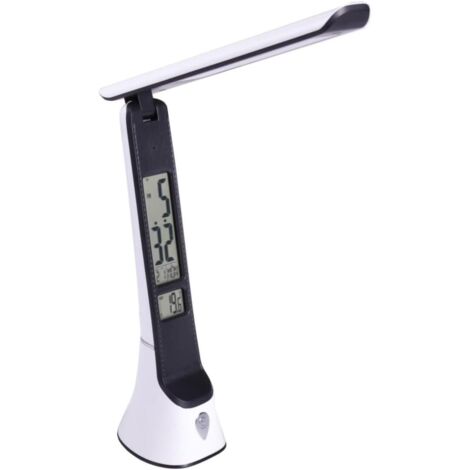 Lámpara Escritorio LED Con Carga USB Y Batería, 5W, 3 Tonos de Luz, Intensidad Regulable, Alarma, Calendario Y Reloj. Lámparas Mesita de Noche, Luz de Lectura Flexo Táctil.