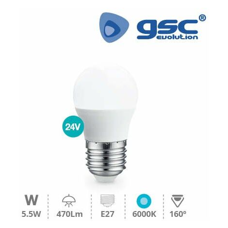 Lampara esferica LED 5W E27 6000K 24V