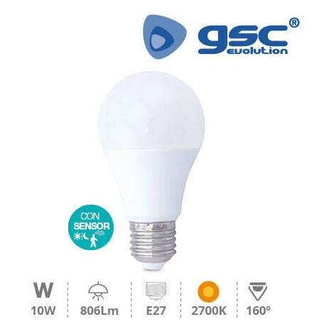 Lampara estandar crepuscular + presencia 10W E27 2700K