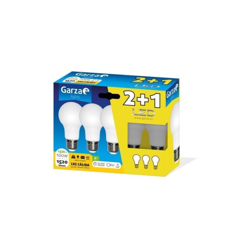

Lampara Estandar Led Garza E27 15W 1520Lm 3000K 3 Pz