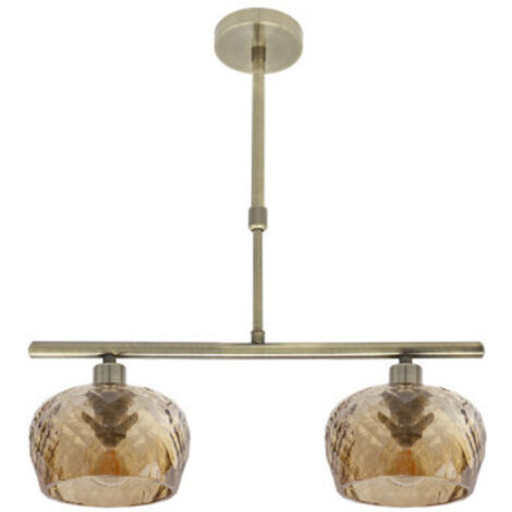 Lampara estela 2xe14 cuero regx41x13 cm c/tulipas  cristal tallado ambar
