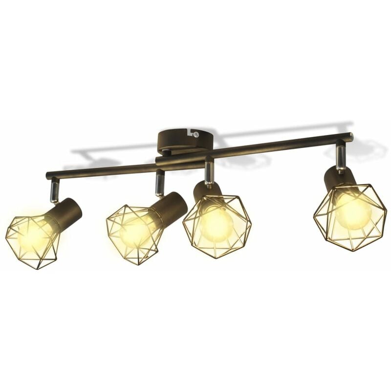 

Lámpara estilo industrial estructura de alambre con 4 focos LED negra