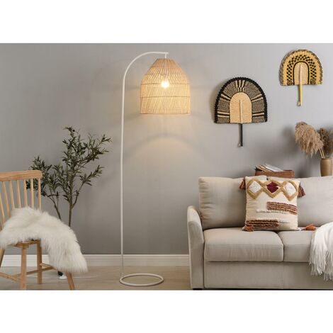 Lámpara étnica de hierro y ratán natural - Alt. 177 cm - PARNAIBA - Venta-unica - Madera clara, Blanco