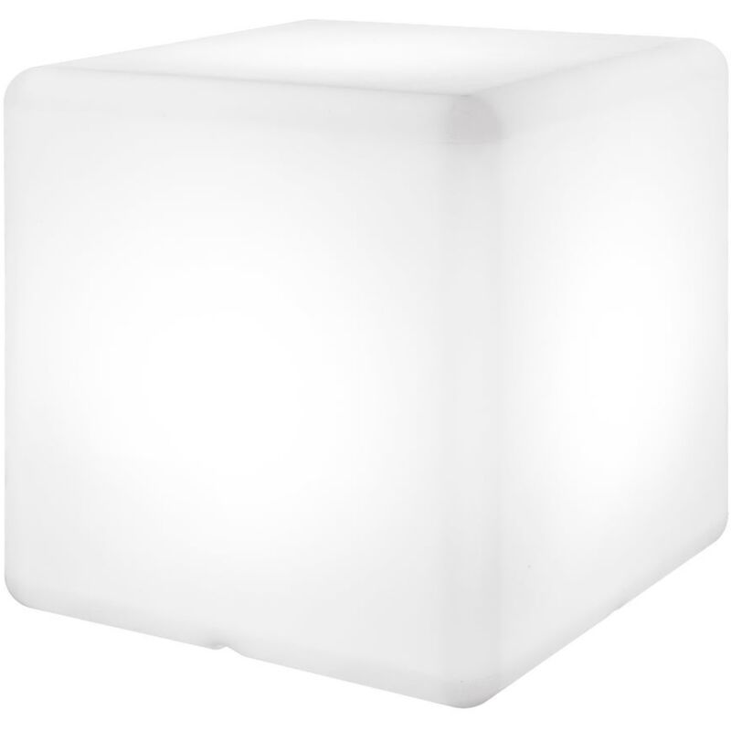 

Lámpara exterior Block retroiluminada con estética de cubo de PE blanca de 30x30x30 cm