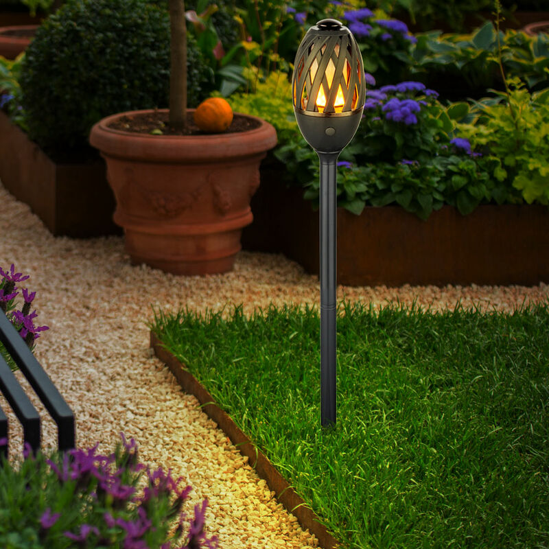 

Lámpara exterior Lámparas de jardín LED cromadas Interruptor antracita con cable de carga USB efecto fuego para jardín, piqueta de tierra y base, 1x