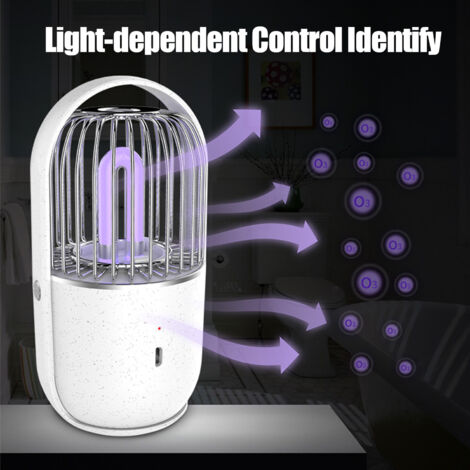 Lámpara germicida LED UV portátil y esterilizador de ozono para automóviles, neutralizador eléctrico de olores para armarios y zapateros – Blanco, cuarzo de 253,7 nm, 10 m², USB, batería de iones de l