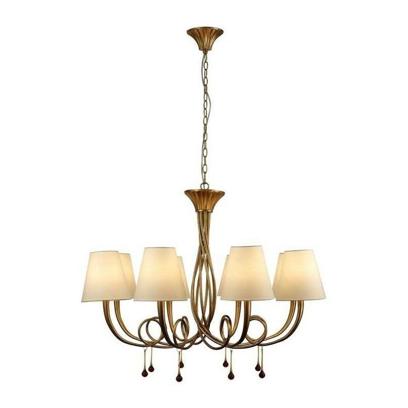 

Lámpara grande 8 Luces modelo PAOLA dorada con pantalla crema