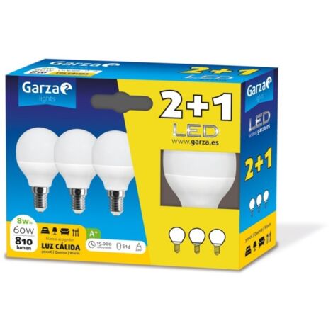 Lampara ilumin esf. led garza e14 8w 810lm 3000k 3 pz