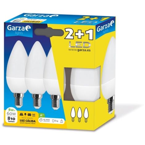Lampara ilumin vela led garza e14 8w 810lm 3000k 3 pz