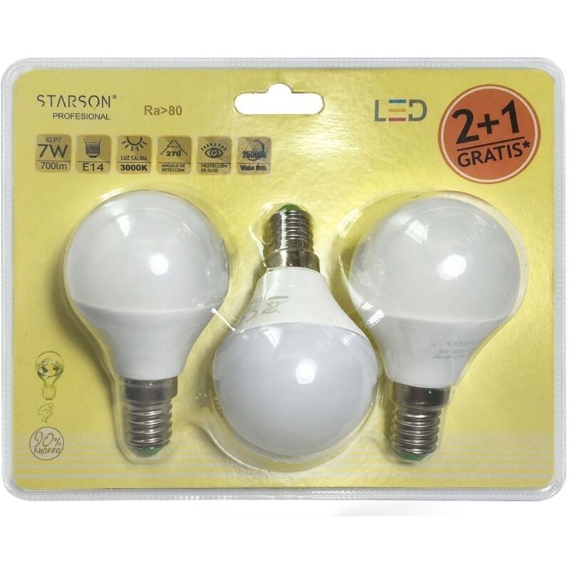 

Lampara Iluminacion Esferica Led E14 7W 3000K 3 Pz - Starson