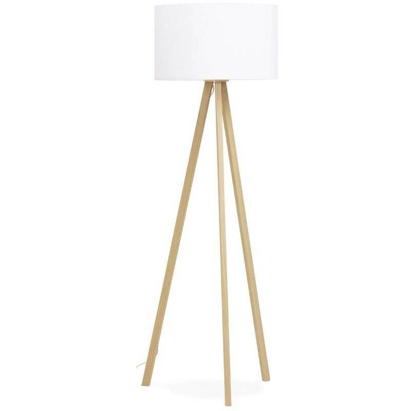 

Lámpara JENSEN, pie salón, madera, pantalla blanca