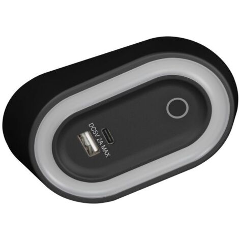 Lámpara LED AGRA para bajo mueble, 2,5 W, 80 lm, 4000 K, con interruptor sin contacto y función de carga USB A+C, color negro